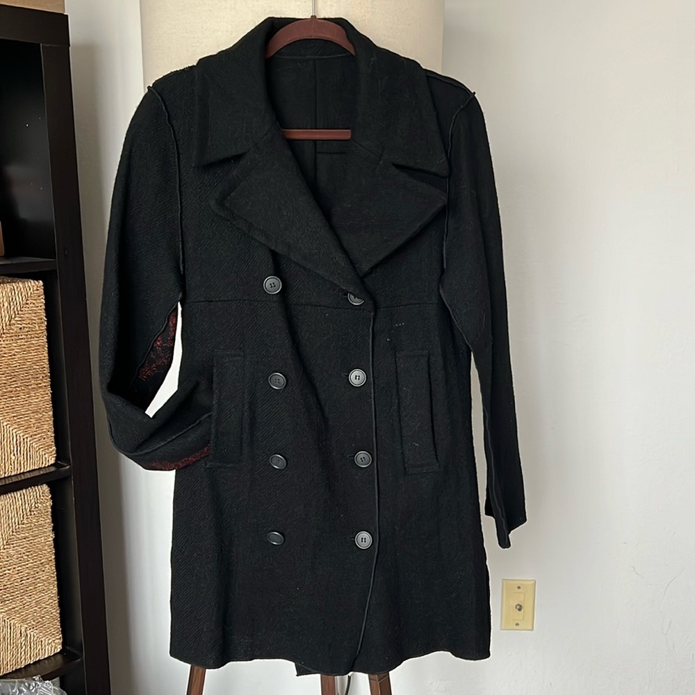 SPRING SALE! Jean Colonna rare vintage unisex black coat with design.